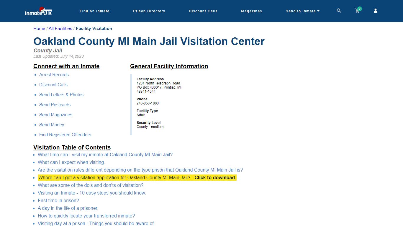 Oakland County MI Main Jail | Visitation, dress code & visiting hours